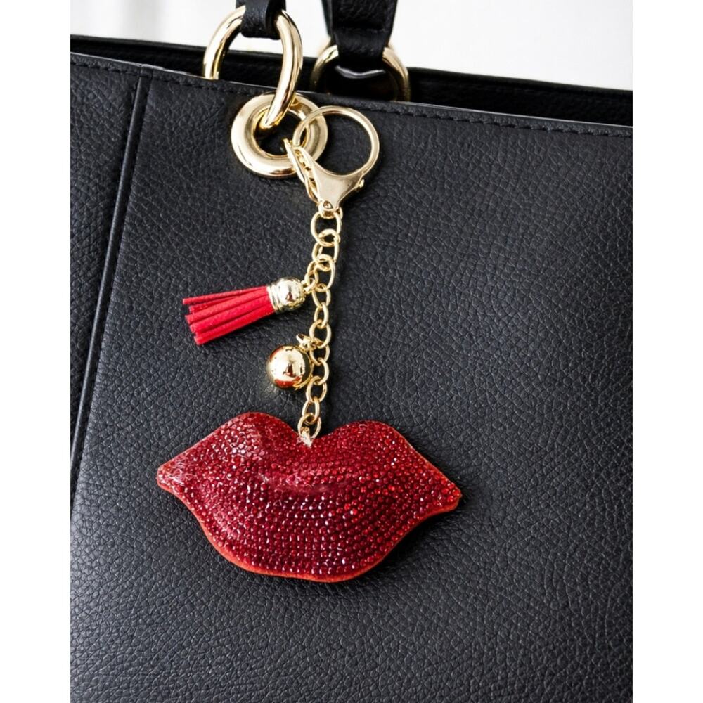 Red Rhinestone Lip Bag Charm Key Chain New